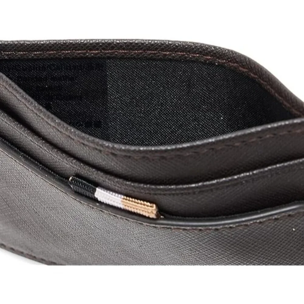 BOSS Zair Card Holder Wallet Coco Brown Leather Slim Minimalist NEW